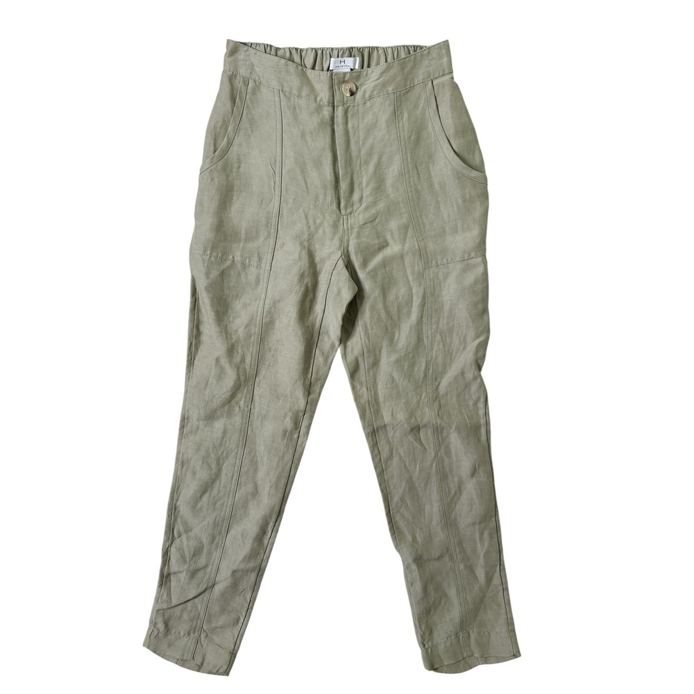 Halston Women's XS Olive Green Stretch Linen Blend Comfort Waist Relaxed Pants
